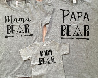 Mama Bear, Papa Bear, Baby Bear, Brother, Sister, Man Cub, Bear Cub, Aunt Bear, Uncle Bear, Grandpa Bear, Grandma Bear, T-Shirt Set