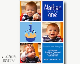 Boys birthday invitation/First Birthday Invitation/boys first birthday/Printable/Blue birthday invitation/1st birthday invite-Nathan