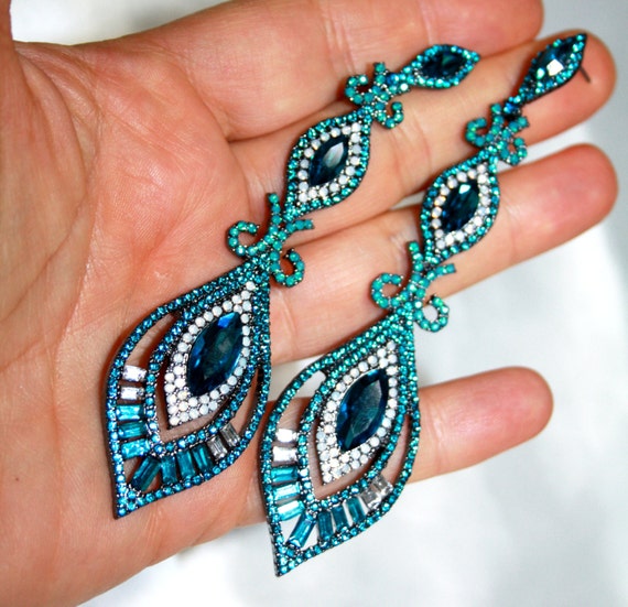 4 Inch Long Rhinestone Crystal Chandelier Earrings Drag Queen