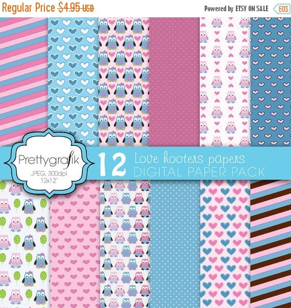 80% OFF SALE love owls digital paper, commercial use, scrapbook papers, background - PS586 Il_570xn