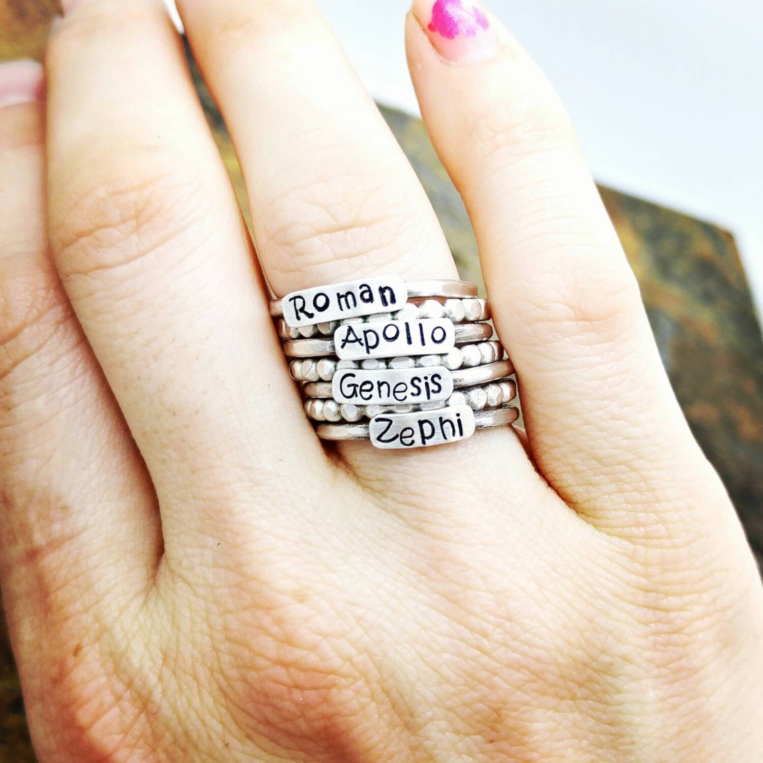 Stacked Mothers Ring Names Ring Custom by EclecticPretties on Etsy