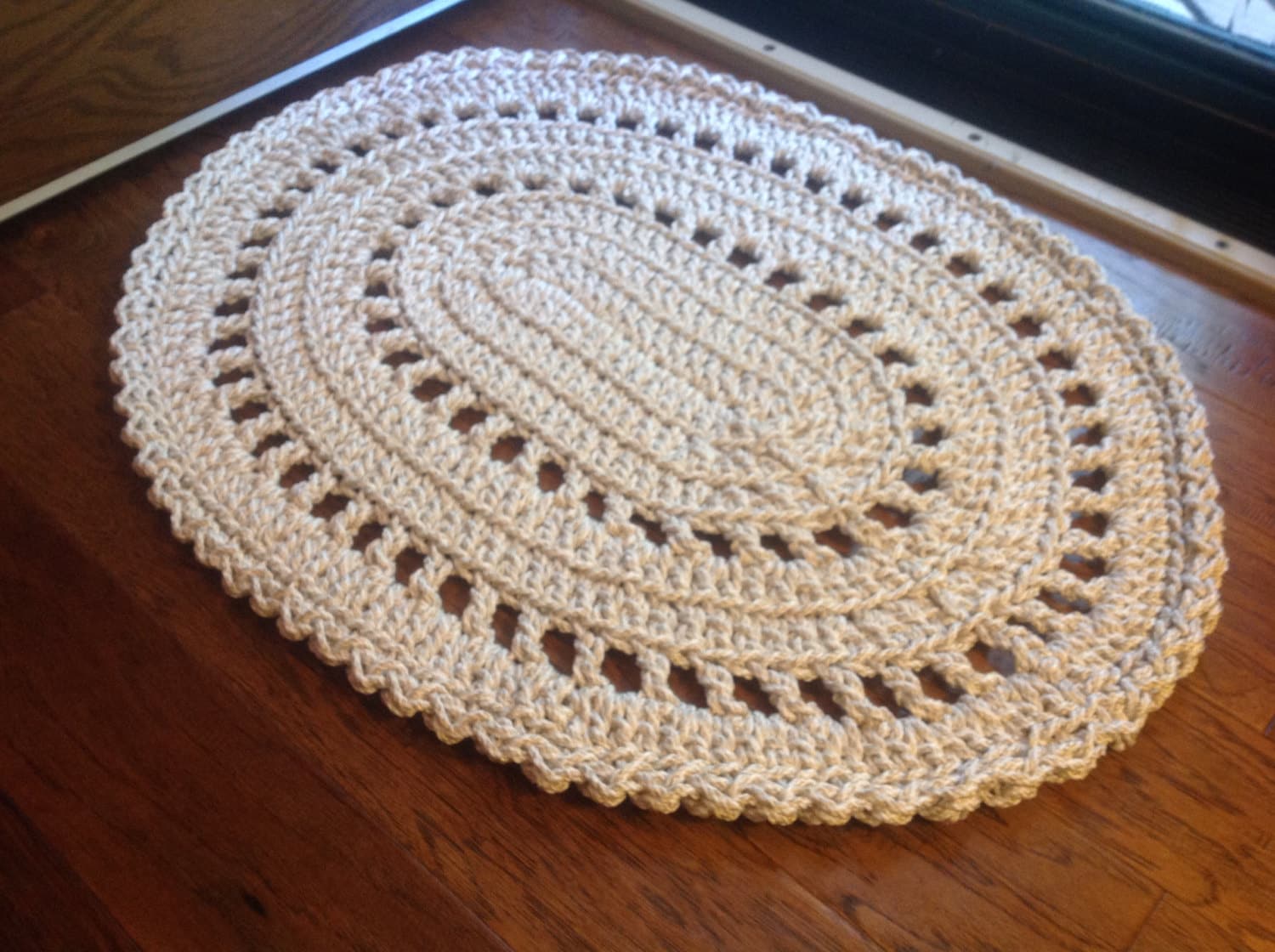 Crochet Oval Rug Oatmeal Verigated / Door Mat / Indoor