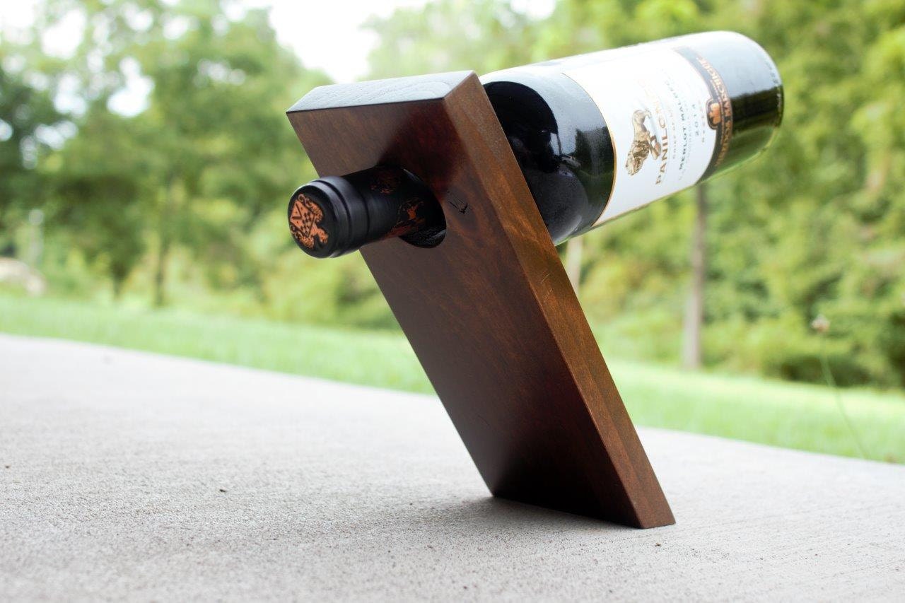 Balancing wine bottle holder by CustomCornersLLC on Etsy