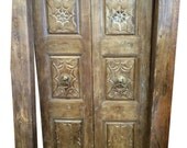 Antique Rajasthani Doors Teak Peacock Carving Frame Furniture Doors 18c