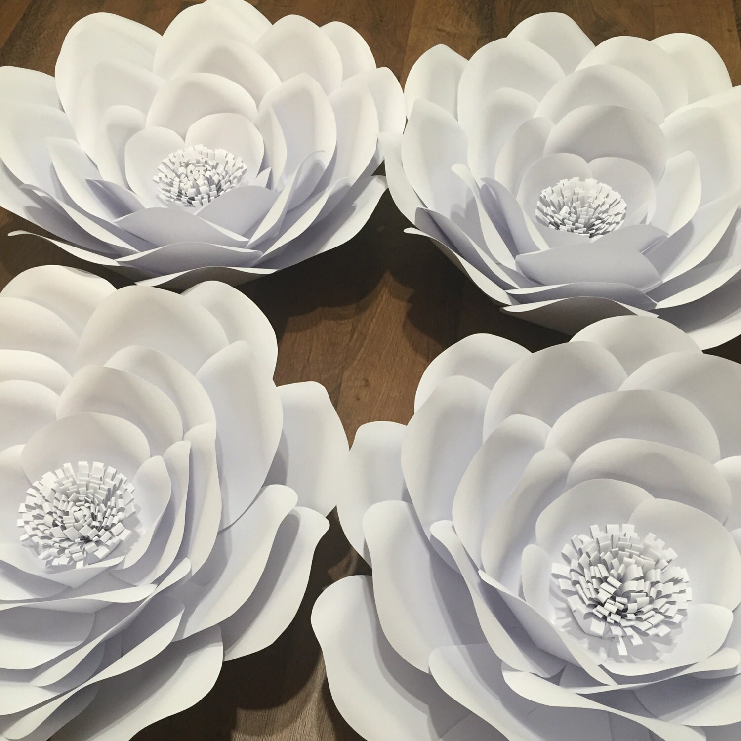 4 set Large paper flowers bright white paper flowers