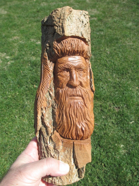 Mountain Man Wood Spirit Cottonwood Bark Fur by GeorgeWoodcarving