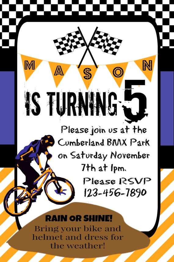 Boy's Birthday Party Invitation Dirt Bike Theme by LilPeasPrints