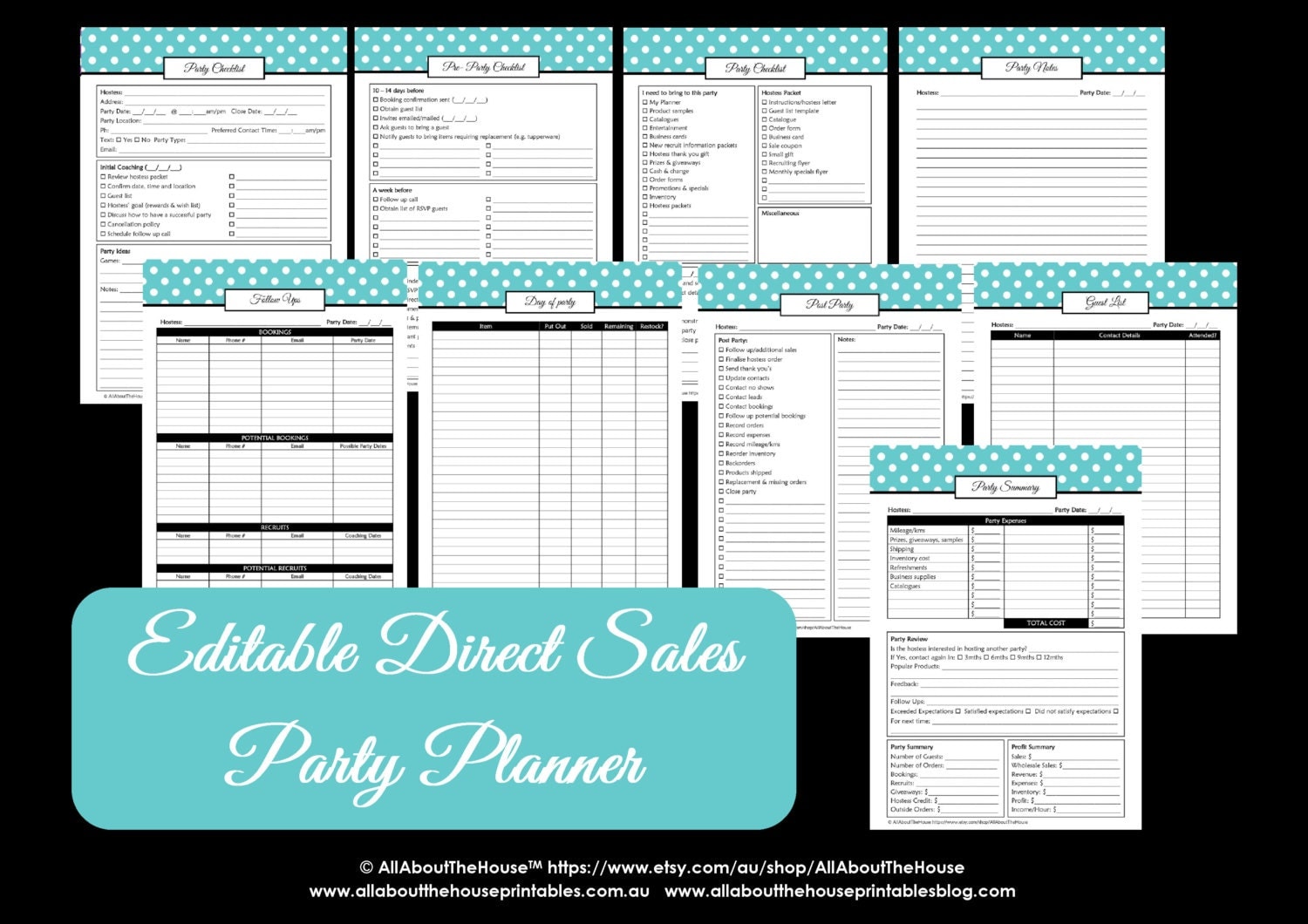 Direct Sales Party Checklist Planner Editable Business Planner