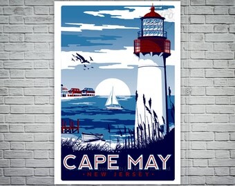 Cape May New Jersey Light House Vintage Travel Poster