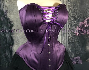 New MCC-30 purple satin overbust tightlacing waisttraining steel boned corset MystiC City Corsets