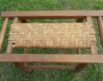 Vintage-Wooden Bench with Wooden Woven Seat at Ancient of Daze