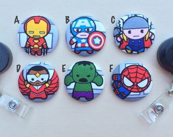 Retractable Badge Holder - Fabric Covered Button - Marvel Kawaii