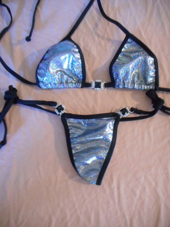 Silver Hologram G String Bikini With Rhinestone Jewel Accent My Xxx Hot Girl 
