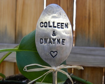 Personalized silver spoon with heart - hand stamped - garden marker - garden pick plant marker- rustic country wedding - silver - farmhouse