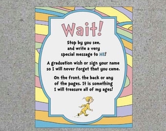 Dr. Seuss Oh The Places You'll Go Graduation Party Greeting Book Sign Printable Digital Download