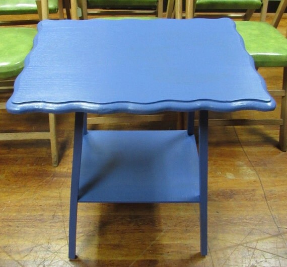 two tired table with scalloped edge mahogany restyled blue
