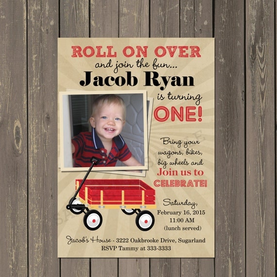 Wagon Birthday Party Invitation, Wagon 1st Birthday Invitation, Vintage Look Wagon Invite, Printable or Printed Il_570xn