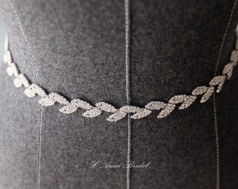 Rhinestone Heirloom Crystal Vintage Style Bridal Belt, Wedding dress Sash Belt, silver thin Crystal wedding belt