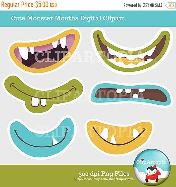 50% OFF SALE Cute Monster Mouths Digital Clipart Printable / INSTANT Download Il_570xn