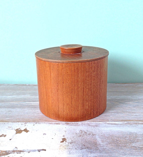 Vintage round wooden biscuit barrel with by NineofHearts9 on Etsy