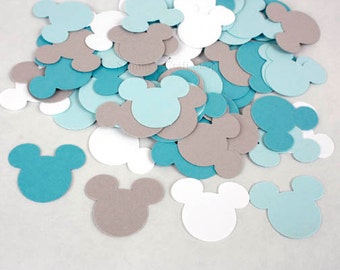 100 Blue, Grey and White Mickey Mouse Confetti, Baby Mickey First Birthday Party, Mickey Mouse Baby Shower, Blue Mickey Confetti Cutouts