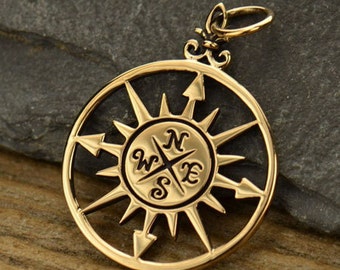 Natural Bronze Compass Rose Pendant