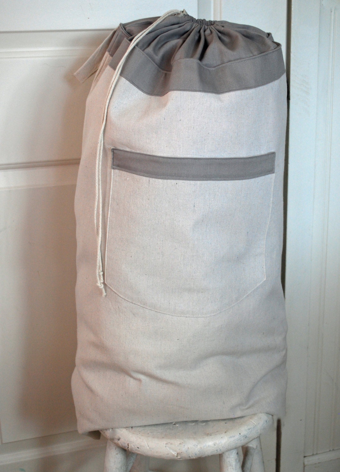 Hanging Hamper Laundry Bag Gray Drawstring Bag with