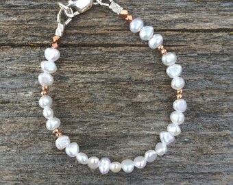 Pearl and Rose gold Baby bracelet, baptism gift, baby girl gift, little girl jewelry, christening gift