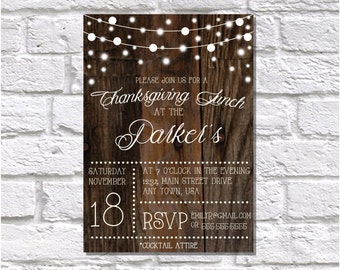 Thanksgiving Invitation, Printable Invitation, Rustic Wood Invite, Fall Invitation, Christmas Invite, Birthday Invite - Digital File