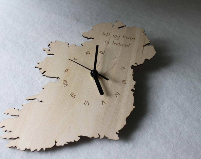 Custom Unique  Bespoke Ireland Shape Clock Irish Map Wooden