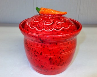 Red Hot Chili Pepper Ceramic Salsa Jar, Handmade Pottery Kitchen Canister