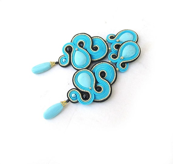 Long Turquoise Dangle ClipOn Earrings by GiSoutacheJewelry