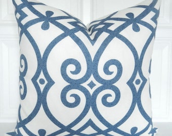 Blue Pillow Cover - Trellis - Decorative Pillow Cover - Blue and Cream - Throw Pillow - Accent Pillow - Toss Pillow - 18x18, 20x20