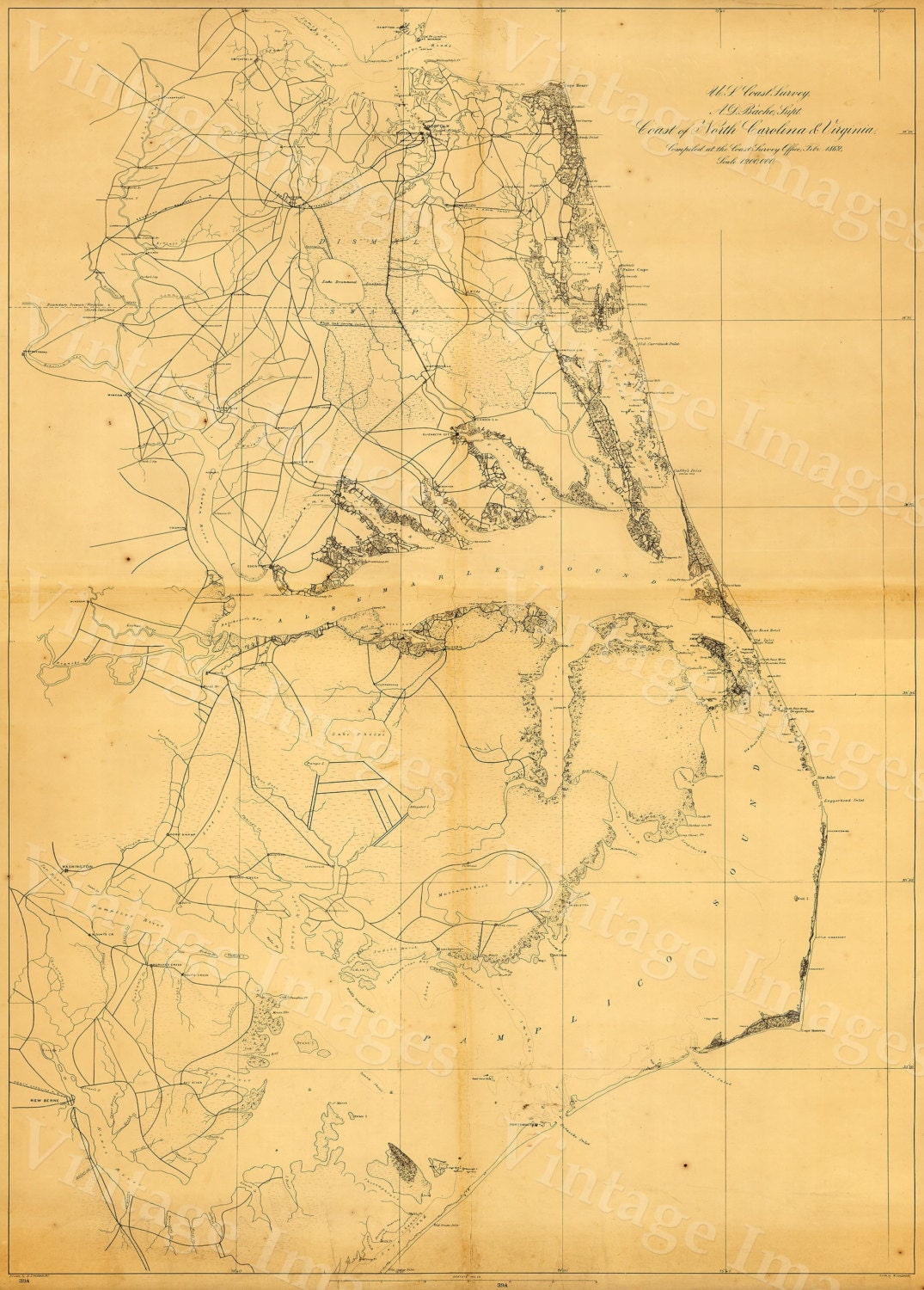 Vintage Map Of The Outer Banks 1862 Drawing By Cartographyassociates - Bank2home.com