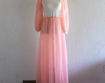 1960's Vintage Peach Dress/60s Vintage Peach Maxi Dress