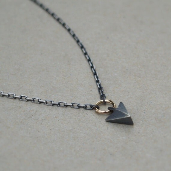 Men's arrow necklace Oxidised silver and yellow gold