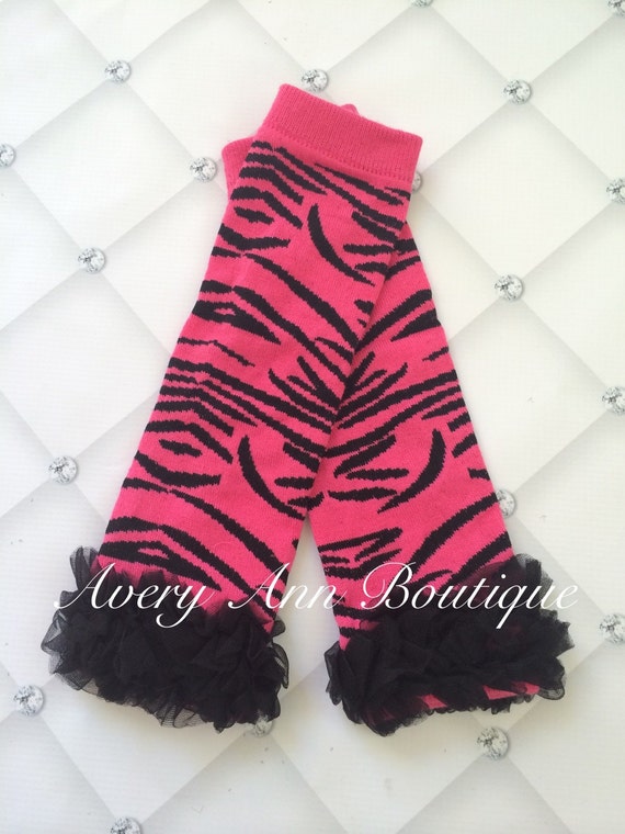 Items similar to Hot Pink Zebra Leg Warmers w/ Black Ruffles, Baby Leg