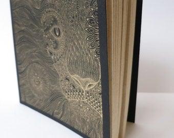 Sketch book. Note Book. Handmade Gold Lion screen printed book. Blank Book.