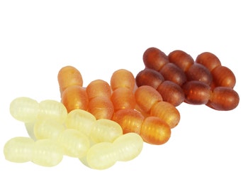 Screw clasps for amber jewelry or beaded necklaces, made - plastic, design twisted - barrel clasps, unpolished colours: lemon, honey, cherry