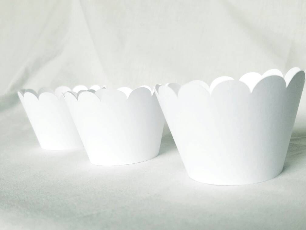12 Count white scallop cupcake wrappers White Cupcake wrappers