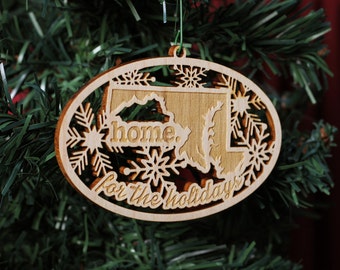 Engraved Maryland Wood Christmas Ornament