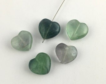5 heart fluorite stone beads / 17mm #PP015