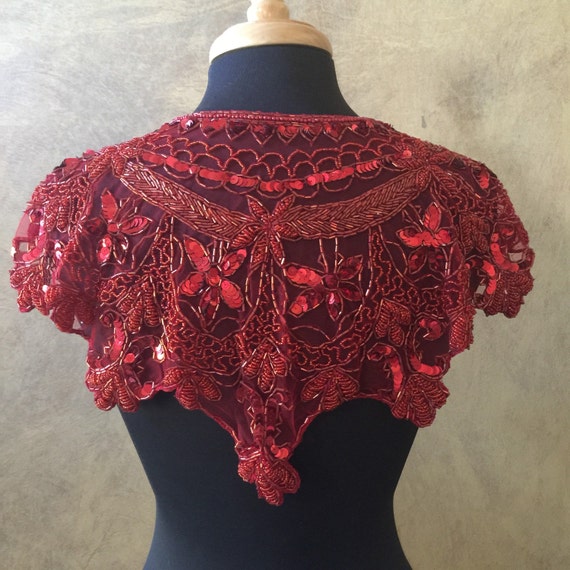 Sequin Glass Beaded & Sequin Lace Collar Shoulder Shrug Shawl
