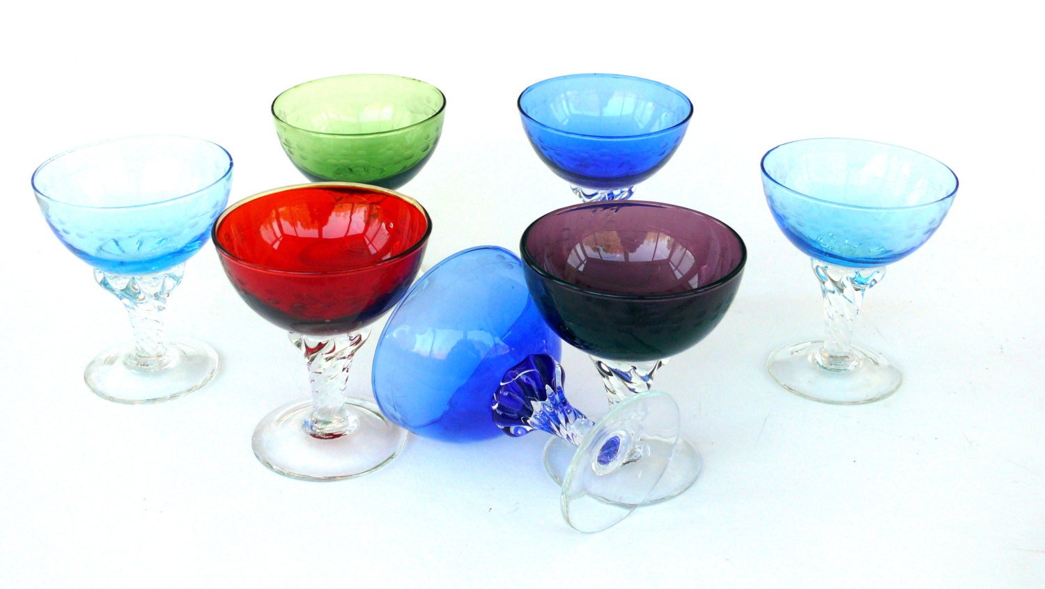 7 Coloured Glass Dessert Cups Vintage Glass Sherbet Dishes