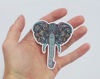Elephant Sticker Stocking Stuffer, Elephant Design Laptop Sticker, Tribal Elephant Art, Bumper Sticker, Laptop Sticker, Paper and Stationary