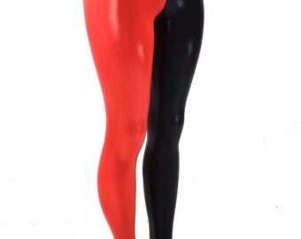 Red & Black Metallic Harlequin High Waist Spandex Leggings Harley Quinn Cosplay 151522