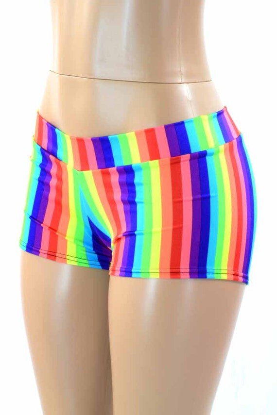 Lowrise Rainbow Stripe Booty Shorts Rave Festival Clubwear