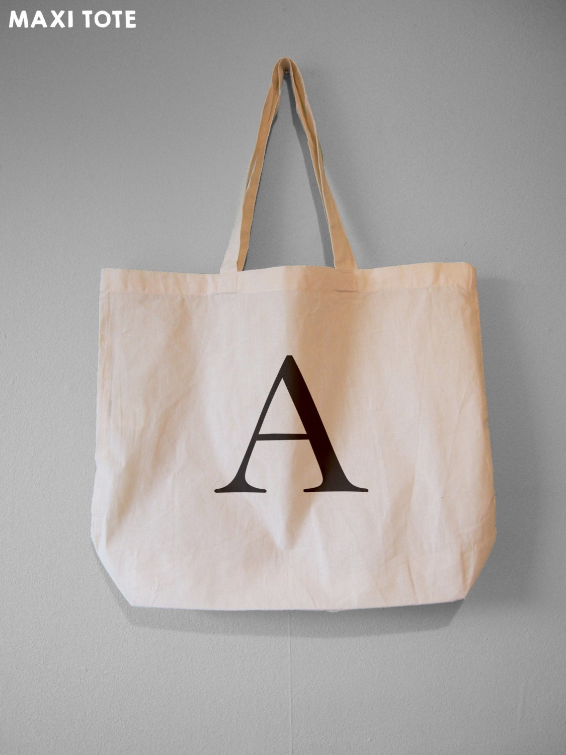 Monogram Tote Alphabet Bag Choose Your Letter Natural