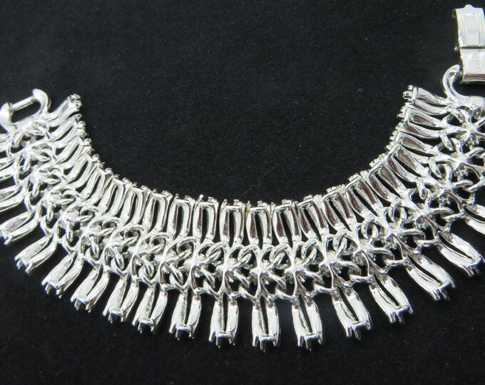 Lisner Blue AB Rhinestone Bracelet, Estate Vintage Egyptian Revival Silver Tone Bracelet