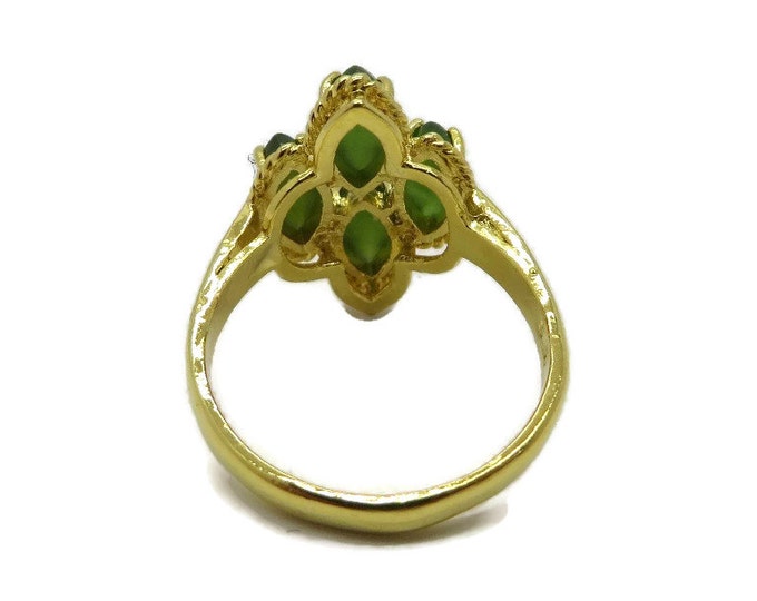 Vintage Faux Jade Gold Plated Multistone Ring, Size 6.5